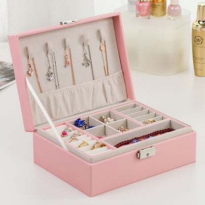 edenista pink jewelry storage box with 6 hanging necklaces and segmented compartments for rings and bracelets