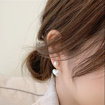 Simple Temperament Love Pearl Stud Earrings by edenista