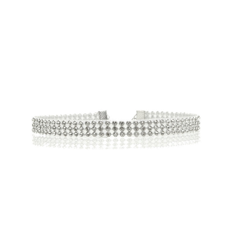 Choker necklace with full crystal rhinestones, silver-tone metal
