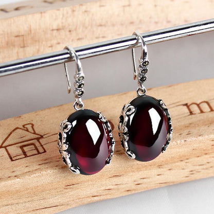 Silver Topaz Agate Gemstone Earrings Jewelry Garnet Drop Earrings by edenista