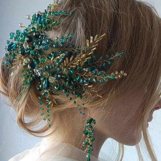 Special Handmade Green Crystal Headbands For Women Bride Lon by edenista