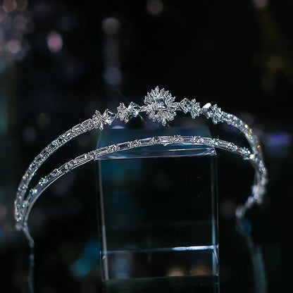 Women's Korean-style crystal crown hairband, silver-tone metal with clear stones