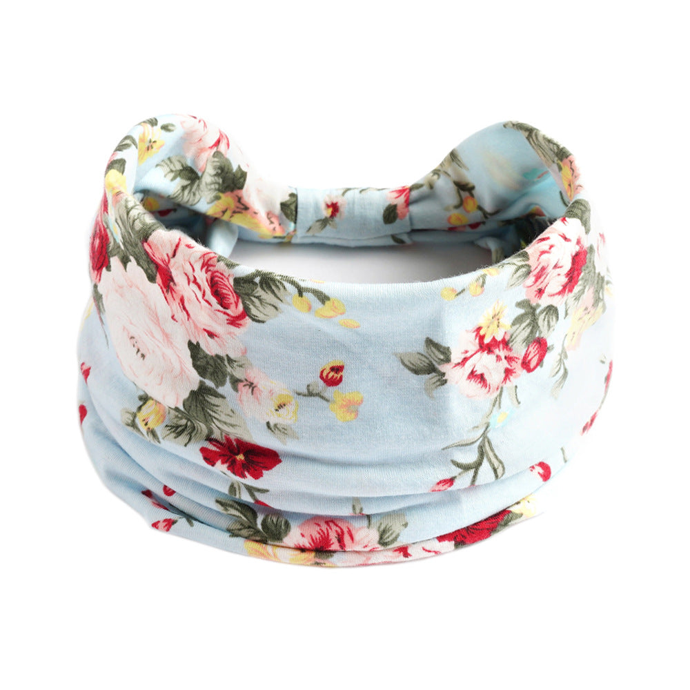 Bohemian Cashew yoga headband in light blue floral print
