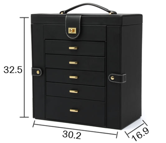 Multifunctional jewelry box by edenista, black with gold-tone hardware and multiple drawers