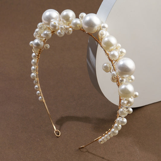 Retro Bridal Headdress Pearl Headband by cj, ivory pearls on gold-toned wire