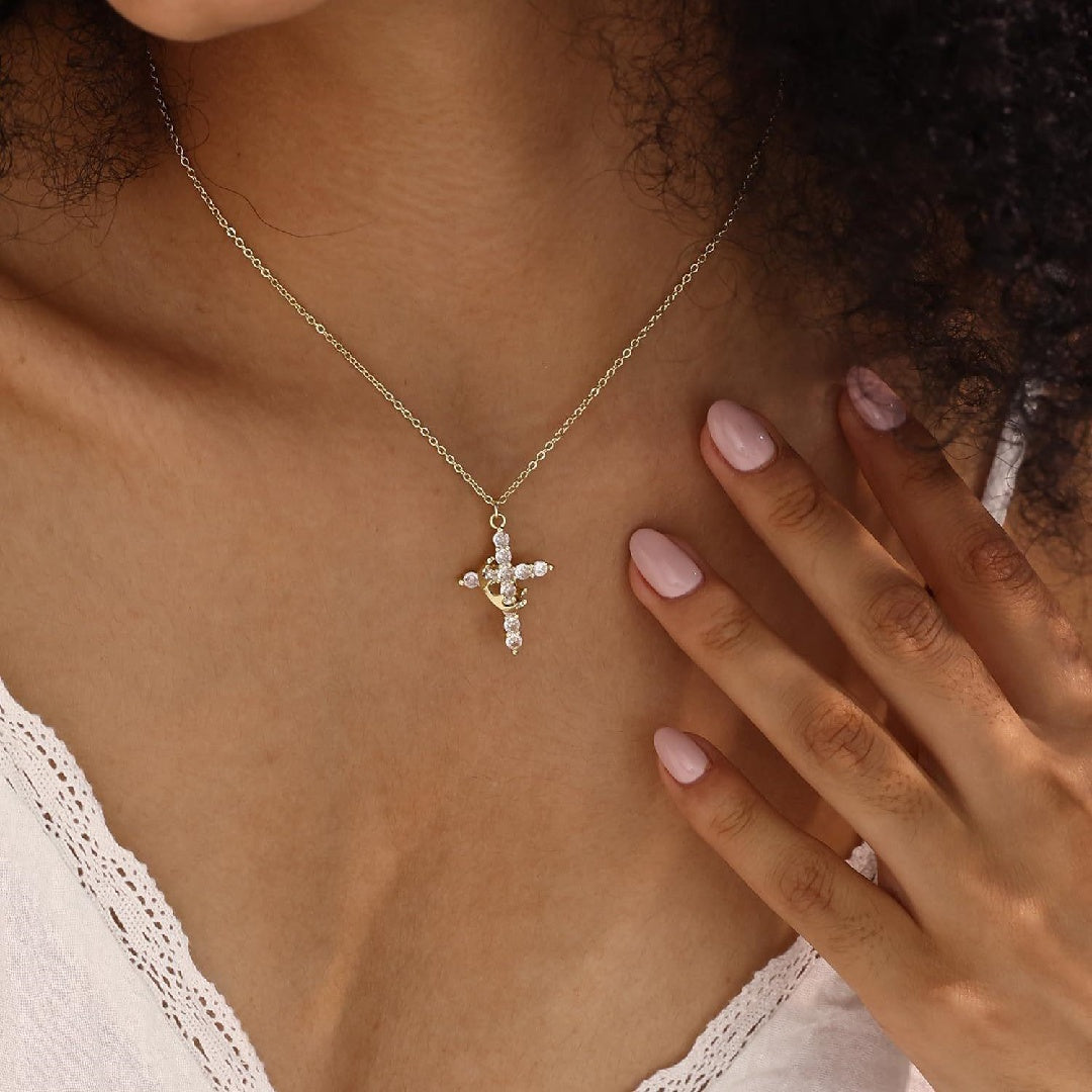 Christian Religious Symbola Drop Classic Crown & Cross Pendant Choker Easter Necklace For Women & Men & Girls Pretty Crown Cross Necklace For Daily Party Clothing Decor Trendy All-match & Exquisite Je by edenista