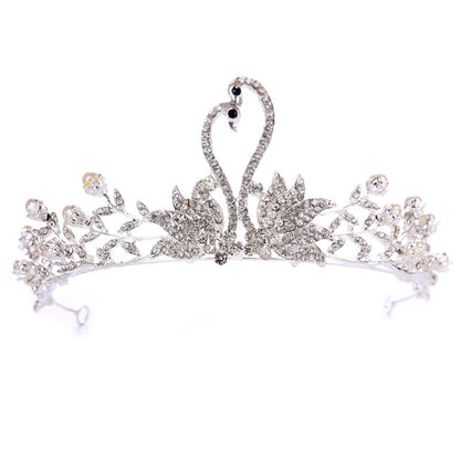 Pearl rhinestone tiara crown, ornate silver alloy bridal accessory with leaf motifs