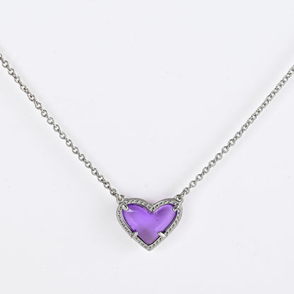 Cubic Zirconia Heart Pendant Necklace with purple heart gemstone and silver chain