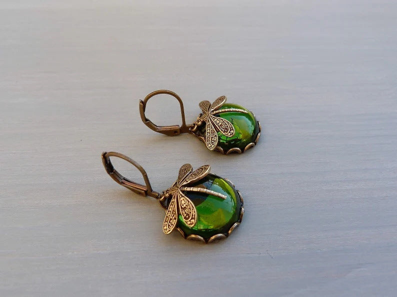 Fashion Jewelry Women's Earrings Hanging Vintage Dragonfly Pendant Earring Boho Chakra Blue Moonstone Drop Earrings For Women Wedding Charm Ethnic Jewellery by edenista