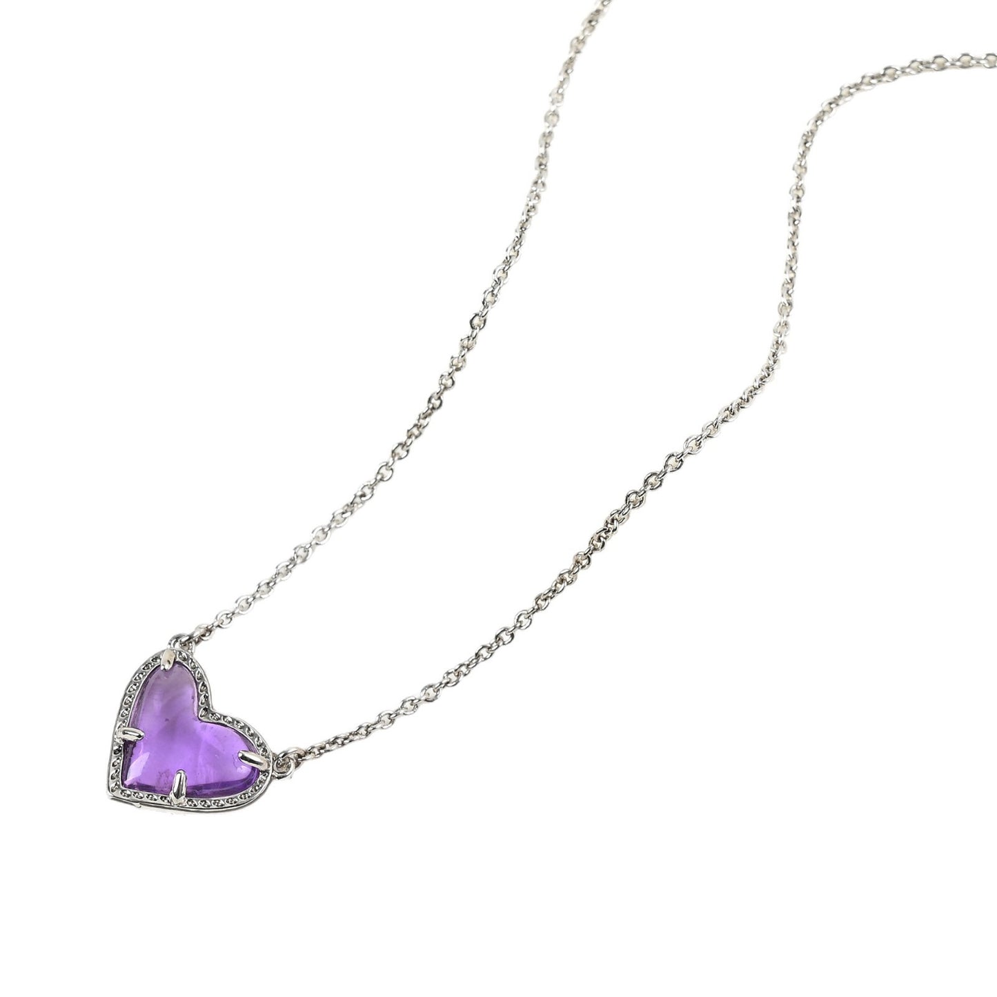 Cubic Zirconia Heart Pendant Necklace with purple gemstone on silver-tone chain
