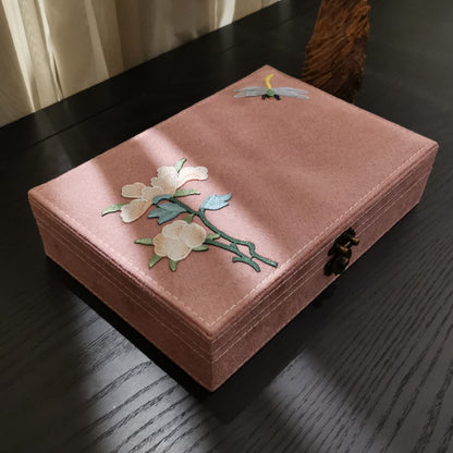 Jewelry box by edenista in pink flannel with white flower embroidery and brass latch