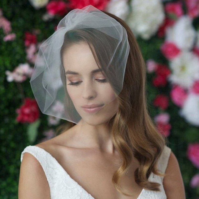 Bridal veil mesh short-style hijab in sheer white, cj brand.