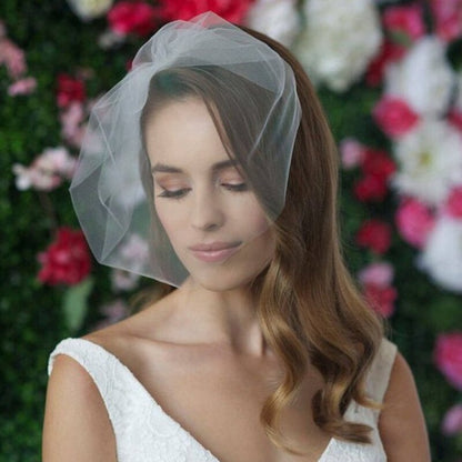 Bridal veil mesh short-style hijab in sheer white, cj brand.