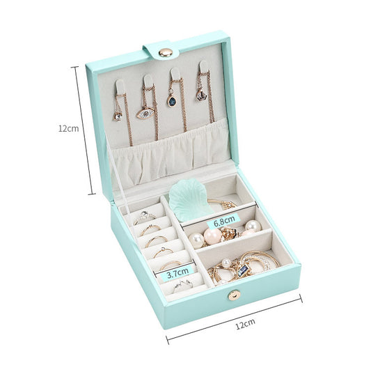 Jewelry storage box turquoise PU leather, square portable organizer with ring and bracelet slots
