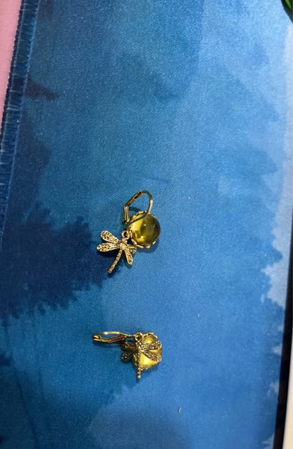 Fashion Jewelry Women's Earrings Hanging Vintage Dragonfly Pendant Earring Boho Chakra Blue Moonstone Drop Earrings For Women Wedding Charm Ethnic Jewellery by edenista