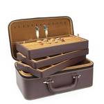 Jewelry Storage Box Suitcase by edenista in brown with tan interior and multiple trays