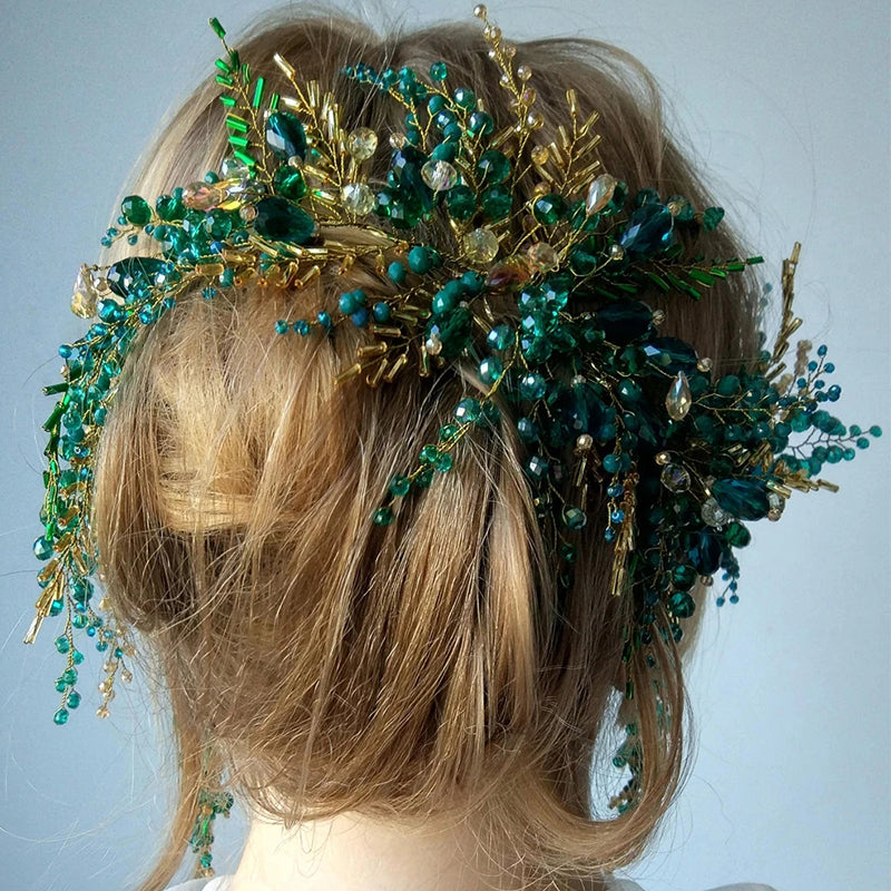 Special Handmade Green Crystal Headbands For Women Bride Lon by edenista