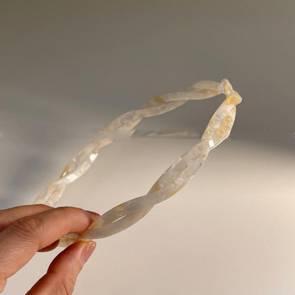 Acetic Acid Cross Minimalist Hairband, clear faceted plastic twisted band
