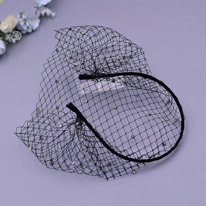 Rhinestone veil and mesh headband, black netting with crystal accents for CJ bridal headwear