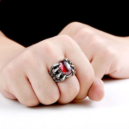 Men's Vintage Personality Titanium Steel Inlaid Zircon Ring by edenista