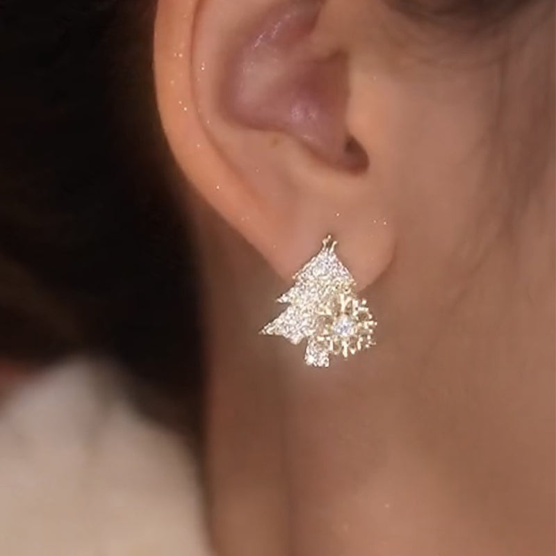 Rotatable Christmas Tree Earrings Shiny Rhinestone Snowflake Stud Earring New Year Xmas Festival Ear Jewelry Gifts Autumn And Winter by edenista