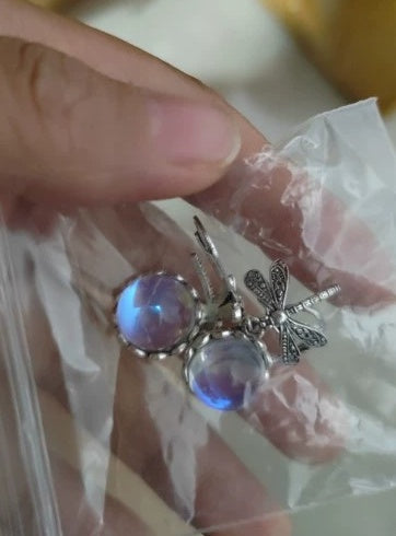 Fashion Jewelry Women's Earrings Hanging Vintage Dragonfly Pendant Earring Boho Chakra Blue Moonstone Drop Earrings For Women Wedding Charm Ethnic Jewellery by edenista