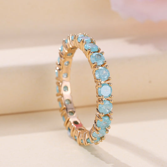 French Retro Champagne Gold Blue Ice Flower Zirconium Full Diamond Ring by edenista