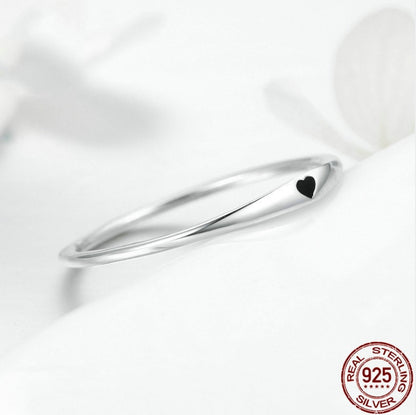 925 Sterling Silver Round Circle Pure Finger Ring Simple Heart Engrave Rings by edenista