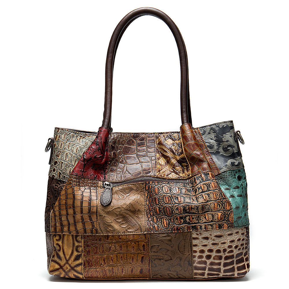 Multicolored patchwork handbag with embossed patterns by edenista
