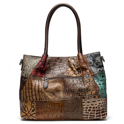 Multicolored patchwork handbag with embossed patterns by edenista
