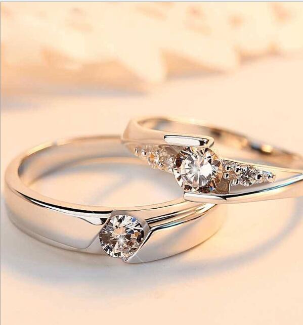 Simulation Diamond Ring Couple Rings A Pair of Live 925 Silver Men and Women Marriage Rings Lettering Rings Diamond Rings by edenista