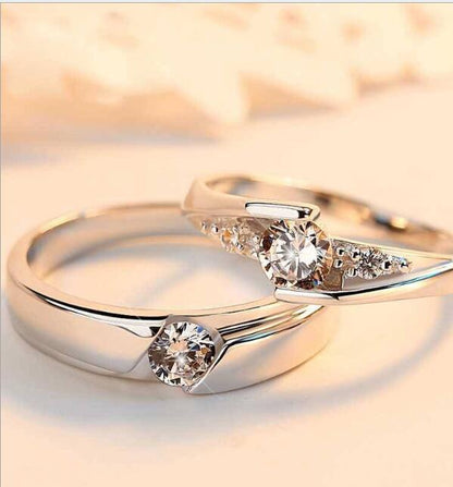 Simulation Diamond Ring Couple Rings A Pair of Live 925 Silver Men and Women Marriage Rings Lettering Rings Diamond Rings by edenista