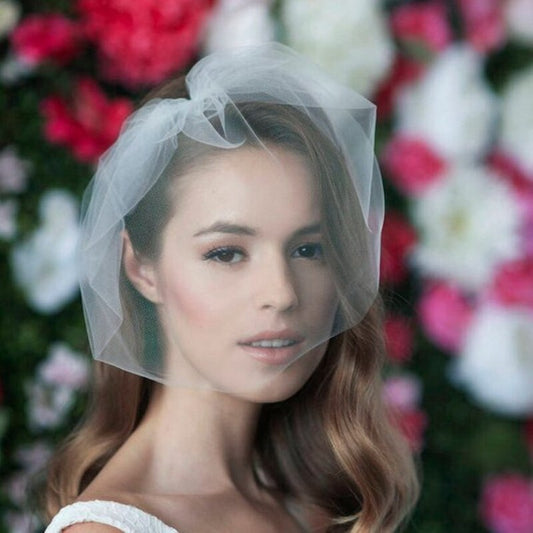 Bridal veil mesh hijab, short style, white, CJ brand