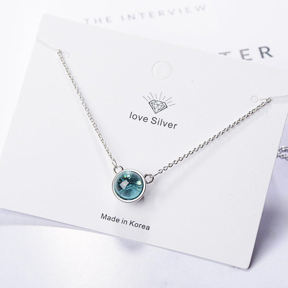 Blue gradient round pendant clavicle necklace on silver chain by Love Silver