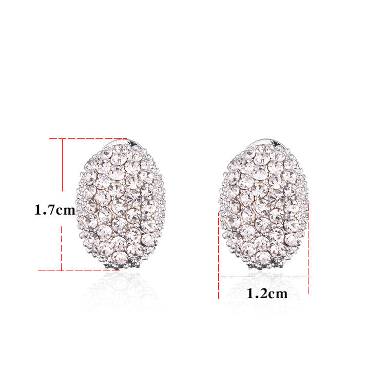 Button earrings, cj crystal pavé oval with clear rhinestones, set of 2, 1.7×1.2 cm