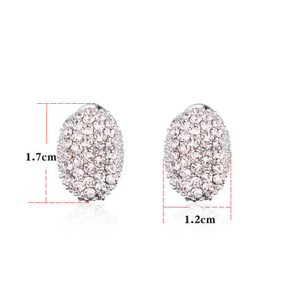 Button earrings, cj crystal pavé oval with clear rhinestones, set of 2, 1.7×1.2 cm