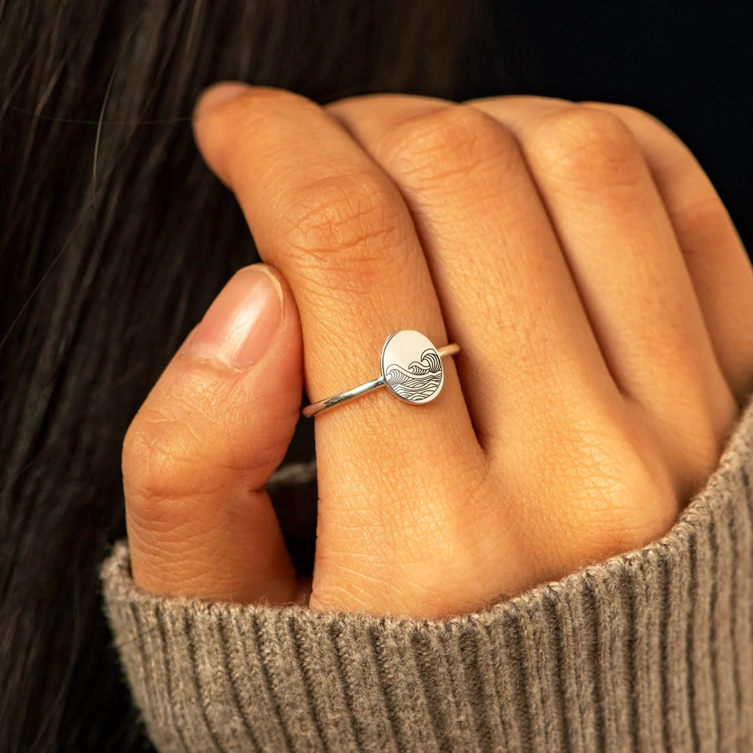S925 Pure Silver Sea Wave Storm Ring Female Simple by edenista