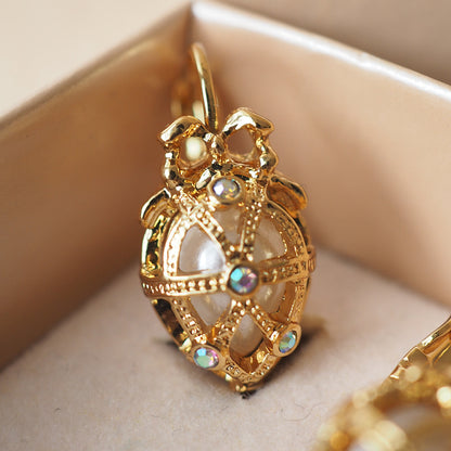 Vintage Easter Egg Bow Pendant Pearl Earrings Hollow Out by edenista