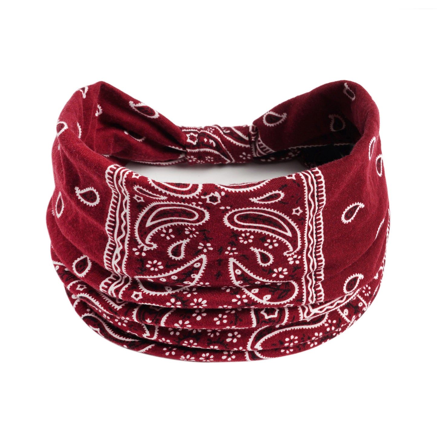 Bohemian Cashew yoga headband in red paisley fabric by cj.