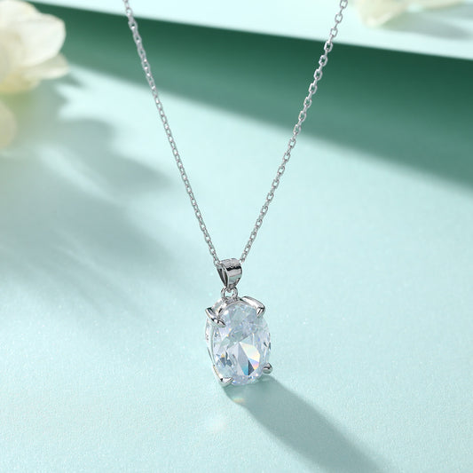 Oval gem pendant necklace in silver with clear crystal stone