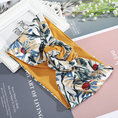 Silk hair scarf headband with mustard yellow floral print