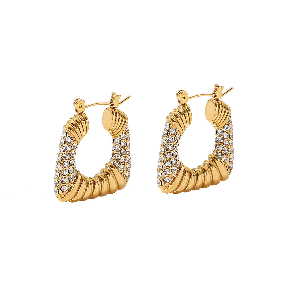 Retro 18K Gold Stainless Steel Cubic Zirconia Jewelry Geometric Trapezoid Earrings by edenista