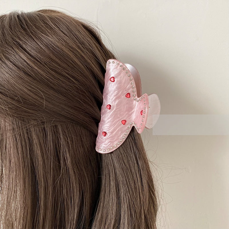 Exquisite Rhinestone Love Pink Grip Japanese And Korean Ins Sweet Girly Exquisite Back Head Shark Clip New Female by edenista