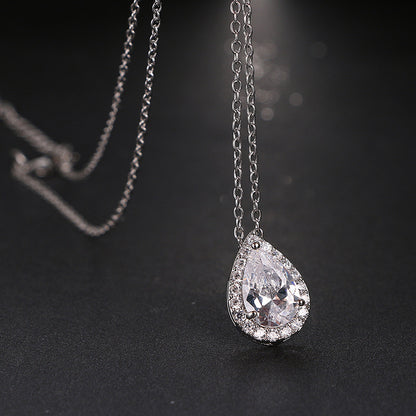 Water Drop Gemstone Necklace pendant on a silver chain with pavé halo crystals