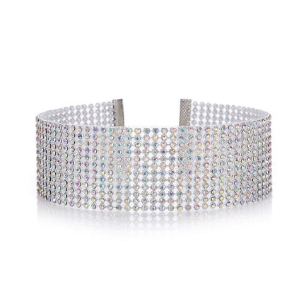 Choker necklace in silver-tone crystal rhinestones with full pave band for women