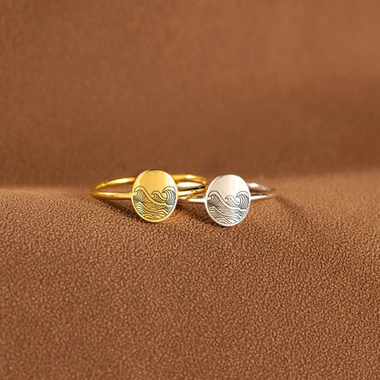 S925 Pure Silver Sea Wave Storm Ring Female Simple by edenista