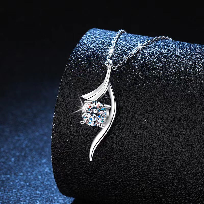 925 Sterling Silver Classic Four-claw 1 Karat-inch Diamond Necklace by edenista