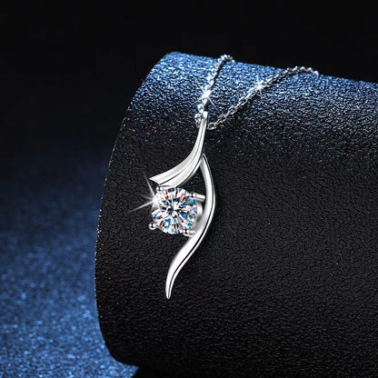 925 Sterling Silver Classic Four-claw 1 Karat-inch Diamond Necklace by edenista
