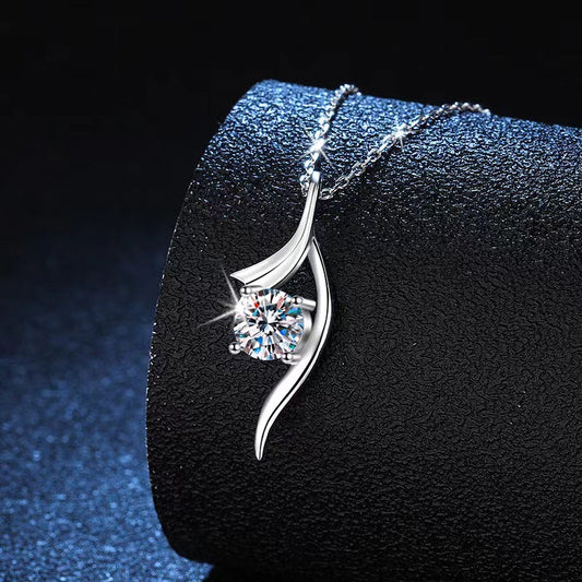 925 Sterling Silver Classic Four-claw 1 Karat-inch Diamond Necklace by edenista