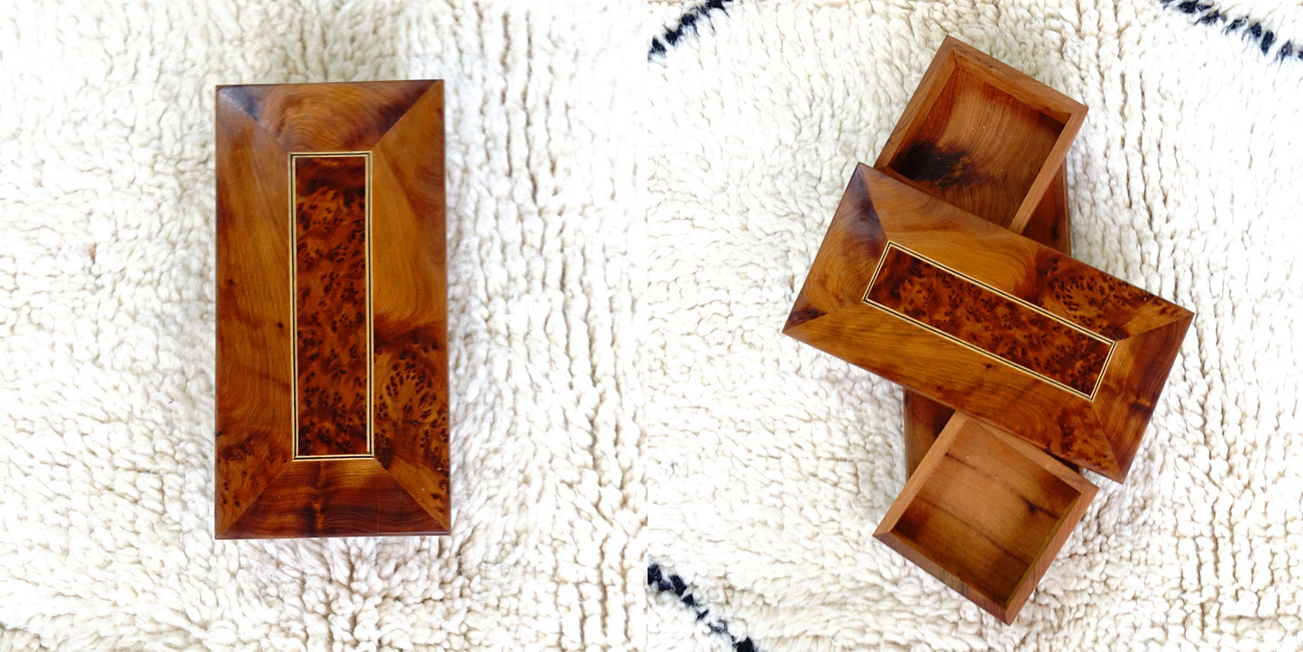 Moroccan handmade rotating wooden jewelry box by edenista with burl wood inlay lid